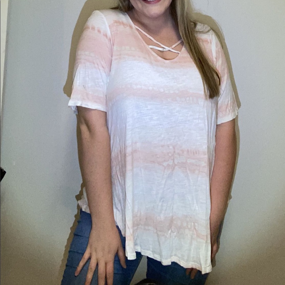 Horizontal tie-dye peach and white shirt